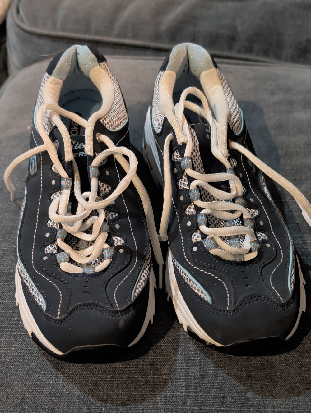 Skechers Black and White Sneakers with Light Blue Highlights